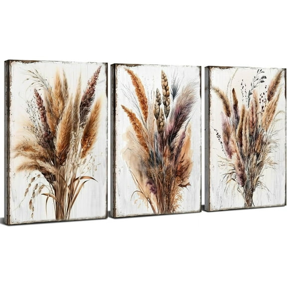 Aaroca Vintage Botanical Boho Wall Decor Plant Pictures for Bedroom, Rustic Dried Floral Canvas Prints Poster Farmhouse Flowers Painting Nature Theme 3Pcs 8"x10"or10"x8",Unframed(Only Canvas)