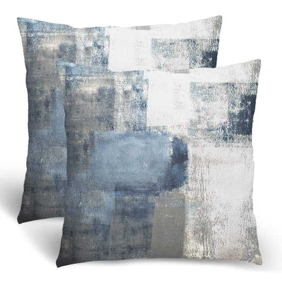 Aarocafa 18x18in Short Plush Abstract Brushstroke Pillow Covers (Set of 2) - Modern Art Decor | Blue-Gray Textured Accents | Ultra-Soft Plush Fabric | Cozy Living Room Bedroom Office