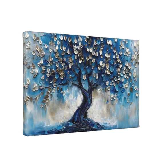 Aarocafa – 3D Textured Blue Tree Wall Art (Wood Inner Frame) |Modern Relief Canvas Print |Viral Minimalist Home Decor |Blue-Gold Prosperity Accent for Living Room/Bedroom – 20x24in – Inner Frame