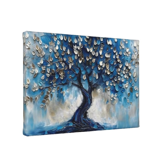 Aarocafa – 3D Textured Blue Tree Wall Art (Wood Inner Frame) |Modern Relief Canvas Print |Viral Minimalist Home Decor |Blue-Gold Prosperity Accent for Living Room/Bedroom – 20x24in – Inner Frame