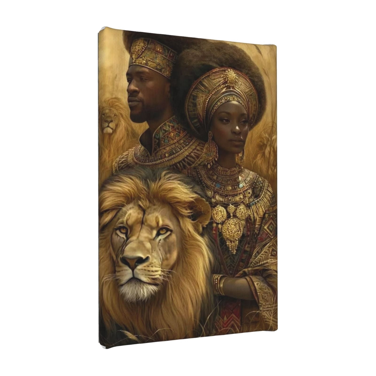 Aarocafa- African Royalty & Lion Inner Frame Canvas Poster- Stretched Cultural Elegance Art for Timeless Spaces | Stretched Canvas Art | Cultural Elegance Decor | Ready to Hang- 12x18in- Inner Frame