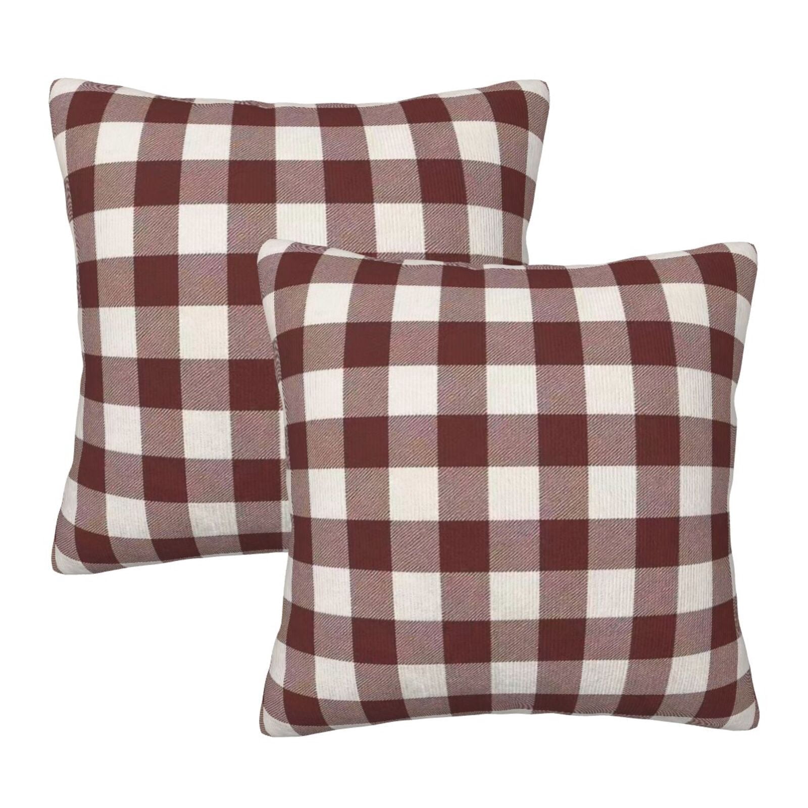 Aarocafa – Burgundy Gingham Pillow Cover Set (2-Pack) – Faux Linen Fabric, Rustic Farmhouse Decor for Sofa, Bedroom & Living Room – Size: 18x18in