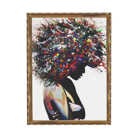 Aarocafa – Colorful Afro Silhouette Gold Frame Canvas Poster – Luxe Abstract Pop Art for Elegant Spaces | Framed Canvas Art | Luxe Pop Art | Gold Frame – 12x16in – Gold Frame