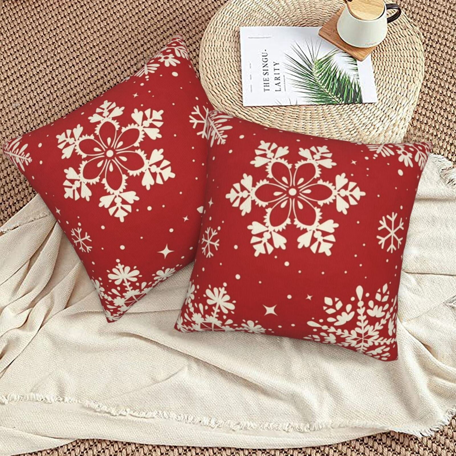 Aarocafa-Crimson Snowflake Short Plush Pillow Covers (2-Pack) | Cozy ...