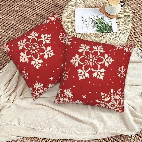 Aarocafa-Crimson Snowflake Short Plush Pillow Covers (2-Pack) | Cozy Core Holiday Decor | Cream Frosted Pattern Cushion Cases | Lounge-Worthy Sofa/Bed Accents for Festive -Size: 18x18in-Short Plush