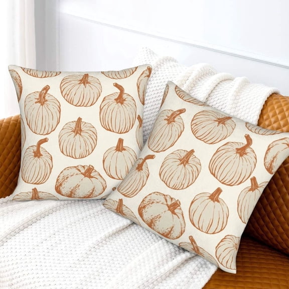 Aarocafa - Fall Pumpkin Pillow Covers Set - Faux Linen, Rustic Farmhouse Terracotta Pumpkin Print Decorative Cushion Cases Autumn Thanksgiving Throw Pillow Covers for Couch Sofa Bed - Size: 18x18in