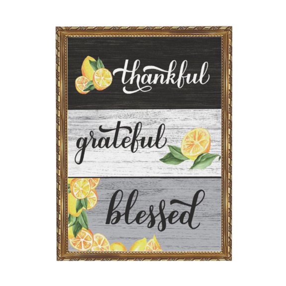 Aarocafa Gold Frame Grateful Thankful Blessed Lemon Canvas Art – Modern Rustic Lemon Sign 12x12" | Farmhouse Kitchen Wall Decor | Luxe Citrus Home Art | Ready-to-Hang Living Room Dining Decor