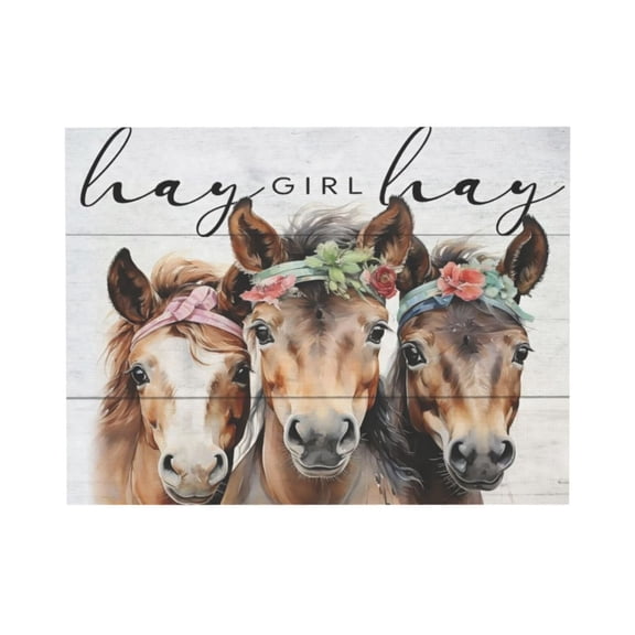 Aarocafa – “Hay Girl Hay” Horse Canvas Poster – Boho Farmhouse Pony Wall Art for Cozy Spaces | Premium Canvas Print | Rustic Charm | Gift Idea – 8x10in