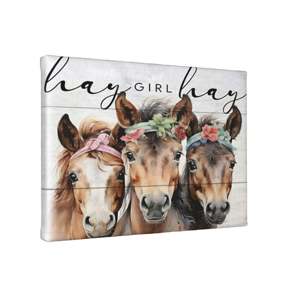 Aarocafa – “Hay Girl Hay” Inner Frame Horse Canvas Poster – Stretched Boho Farmhouse Pony Art | Premium Canvas Print | Rustic Charm | Gift Idea – 20x24in – Inner Frame