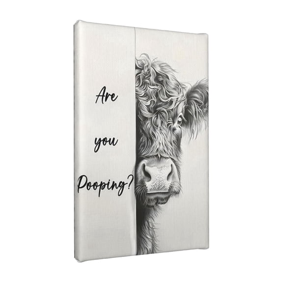 Aarocafa – Humorous Highland Cow "Are You Pooping?" Inner Frame Canvas Art – Seamless Taut Decor for Playful Living Spaces – 20x24in – Inner Frame