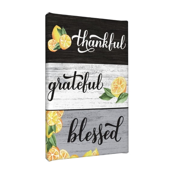 Aarocafa Inner Wood Frame Grateful Thankful Blessed Lemon Canvas Art-Modern Rustic Lemon Sign 12x18"|Farmhouse Kitchen Wall Decor|Gallery-Style Citrus Home Art|Ready-to-Hang Living Room Dining Decor