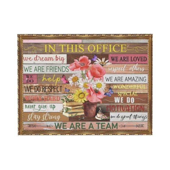 Aarocafa Office Team Motivation Art (Gold Plastic Frame) – Luxe Workspace Inspirational Sign | Rustic Wood-Print Quote Decor – 8x12in – Gold Frame Cubicle & Conference Room Morale Booster