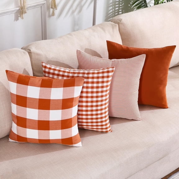 Aarocafa - Retro Orange Mix-and-Match Pillow Cover Set (4-Pack) - Faux Linen Fabric, Farmhouse-Casual Decor for Sofa or Patio, All-Season Stylish Soft Furnishings - Size: 18x18in