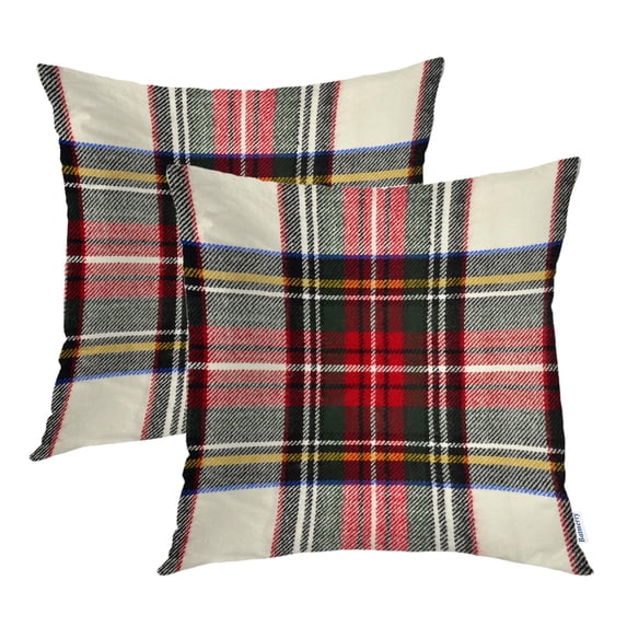 Aarocafa Vintage Tartan Plaid Pillow Covers (2-Pack) – Rustic Core Decor | Bold Multi-Color Check | Faux Linen Material – 24x24in-Faux Linen Cozy Sofa & Bed Cabin Farmhouse Seasonal Accent