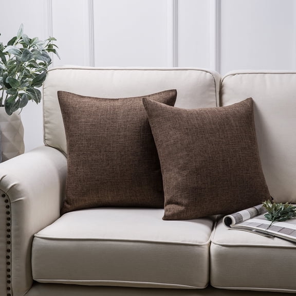 Aarocafa – Warm Brown Textured Pillow Cover Set (2-Pack) – Faux Linen Fabric | Timeless Earth-Tone Decor for Sofa/Bedroom, All-Season Cozy Soft Furnishings – Size: 18x18in