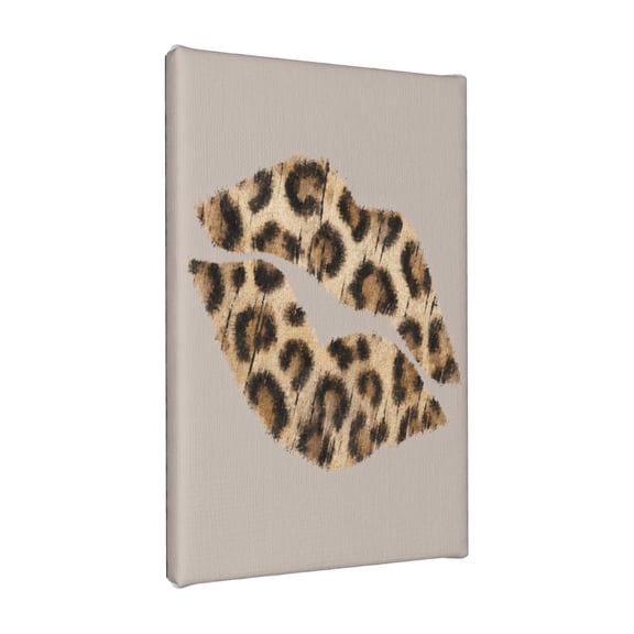 Aarocafa – Wrapped Edge Leopard Print Lip Canvas – Sleek Frameless-Border Decor with Subtle Depth – Gallery-Wrapped Canvas; Ready-to-Hang – 12x12in