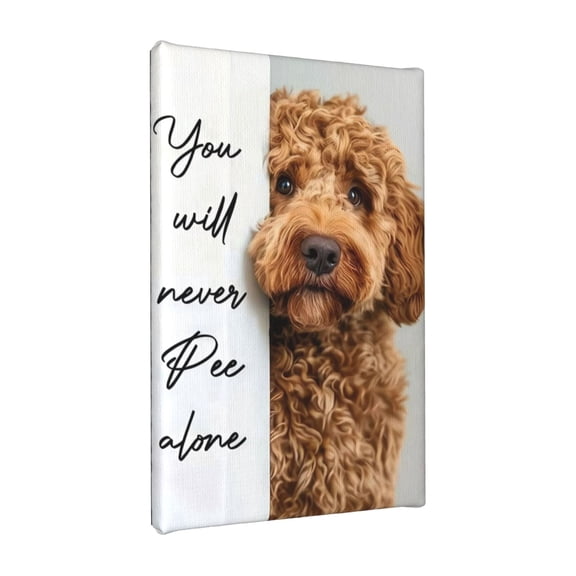 Aarocafa – “You Will Never Pee Alone” Wood Inner Frame Curly Dog Art – Viral Pet Parent Bathroom Statement | Rustic-Chic Dog Decor | Sturdy & Ready to Hang – 8x10in – Inner Frame