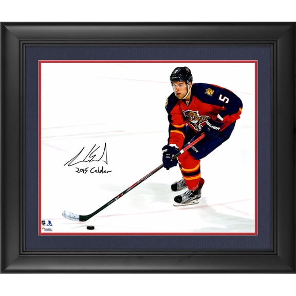 Aaron Ekblad Florida Panthers Framed Autographed 16" x 20" Red Jersey Skating Photograph with "2015 Calder" Inscription - Fanatics Authentic Certified