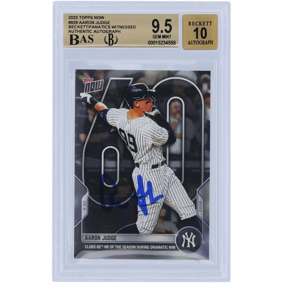Aaron Judge New York Yankees Autographed 2022 Topps Now 60th HR #929 Beckett Fanatics Witnessed Authenticated 9.5/10 Card - 9.5/9.5/10/10 Subgrades - Fanatics Authentic Certified