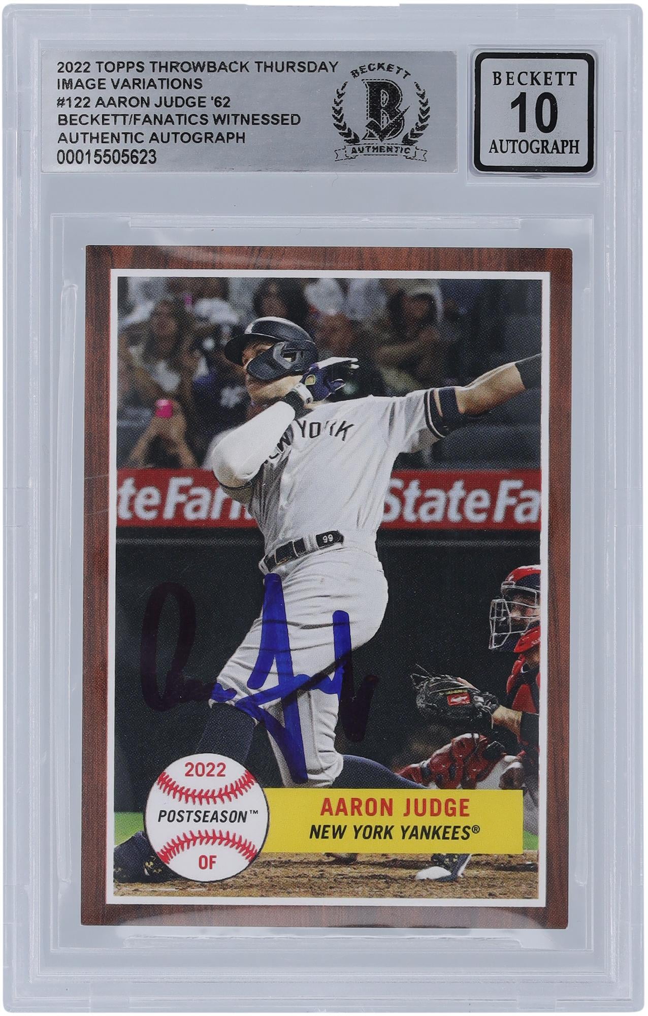 Aaron Judge New York Yankees Autographed 2022 Topps Throwback Thursday #122 Beckett Fanatics Witnessed Authenticated 10 Card - Fanatics Authentic Certified