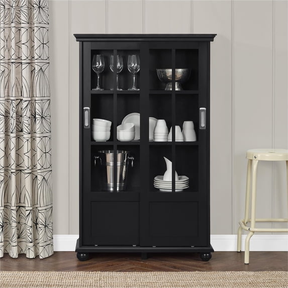 Aaron Lane Bookcase with Sliding Glass Doors, Black