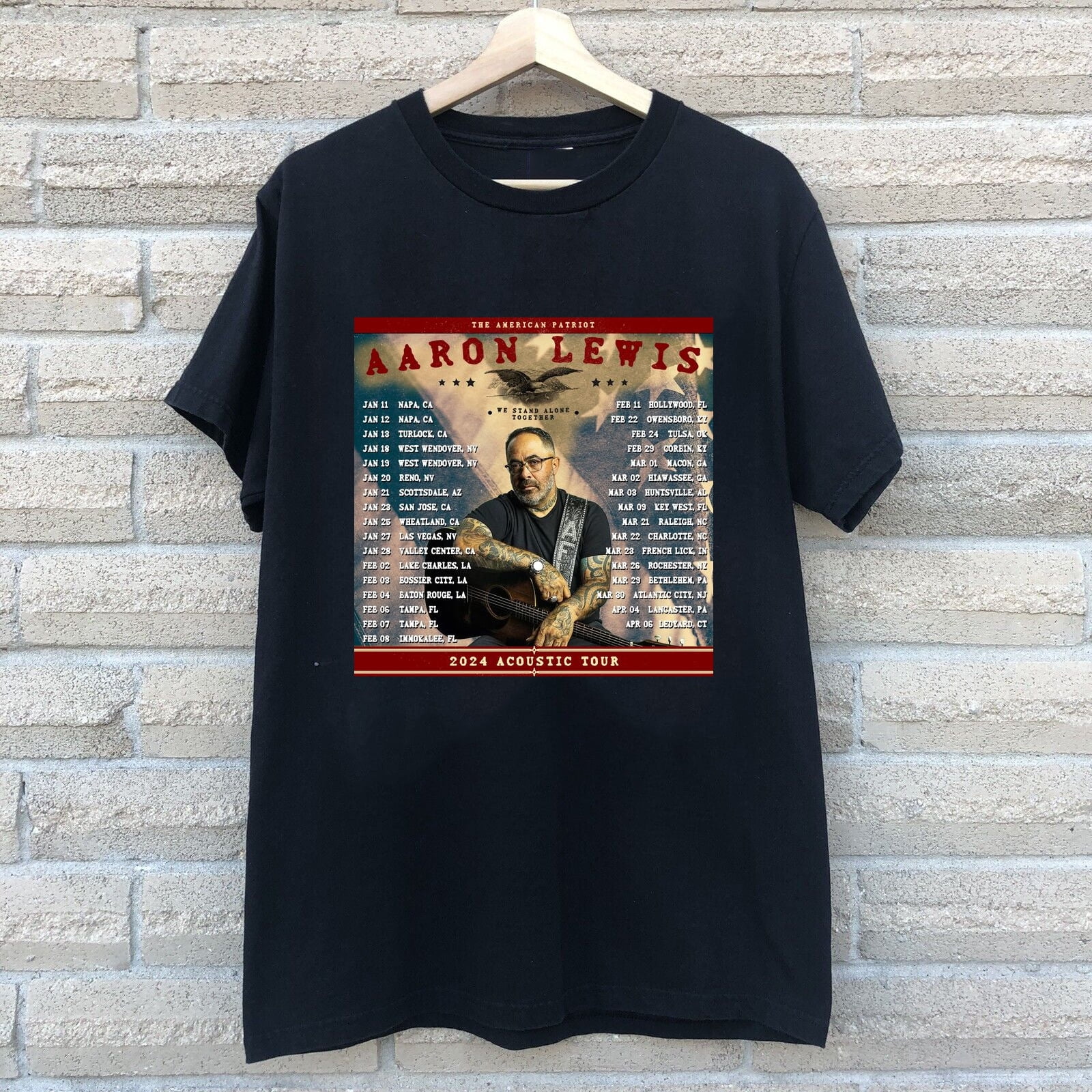 Aaron Lewis The American Patriot 2024 Acoustic Tour T Shirt Full Size S