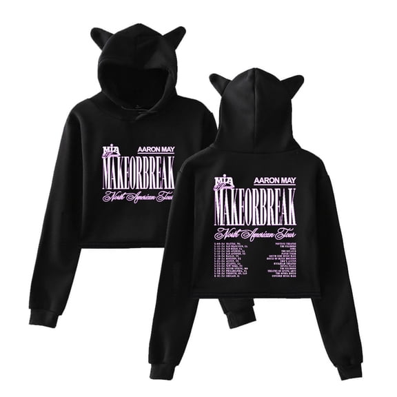 Aaron May MAKEORBREAK North American Tour Short Hoodie Casual Womens Cat Ear Sweatshirt