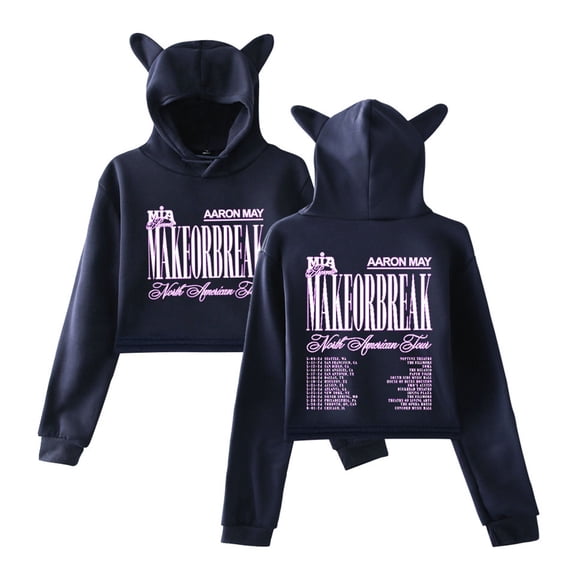 Aaron May MAKEORBREAK North American Tour Short Hoodie Casual Womens Cat Ear Sweatshirt