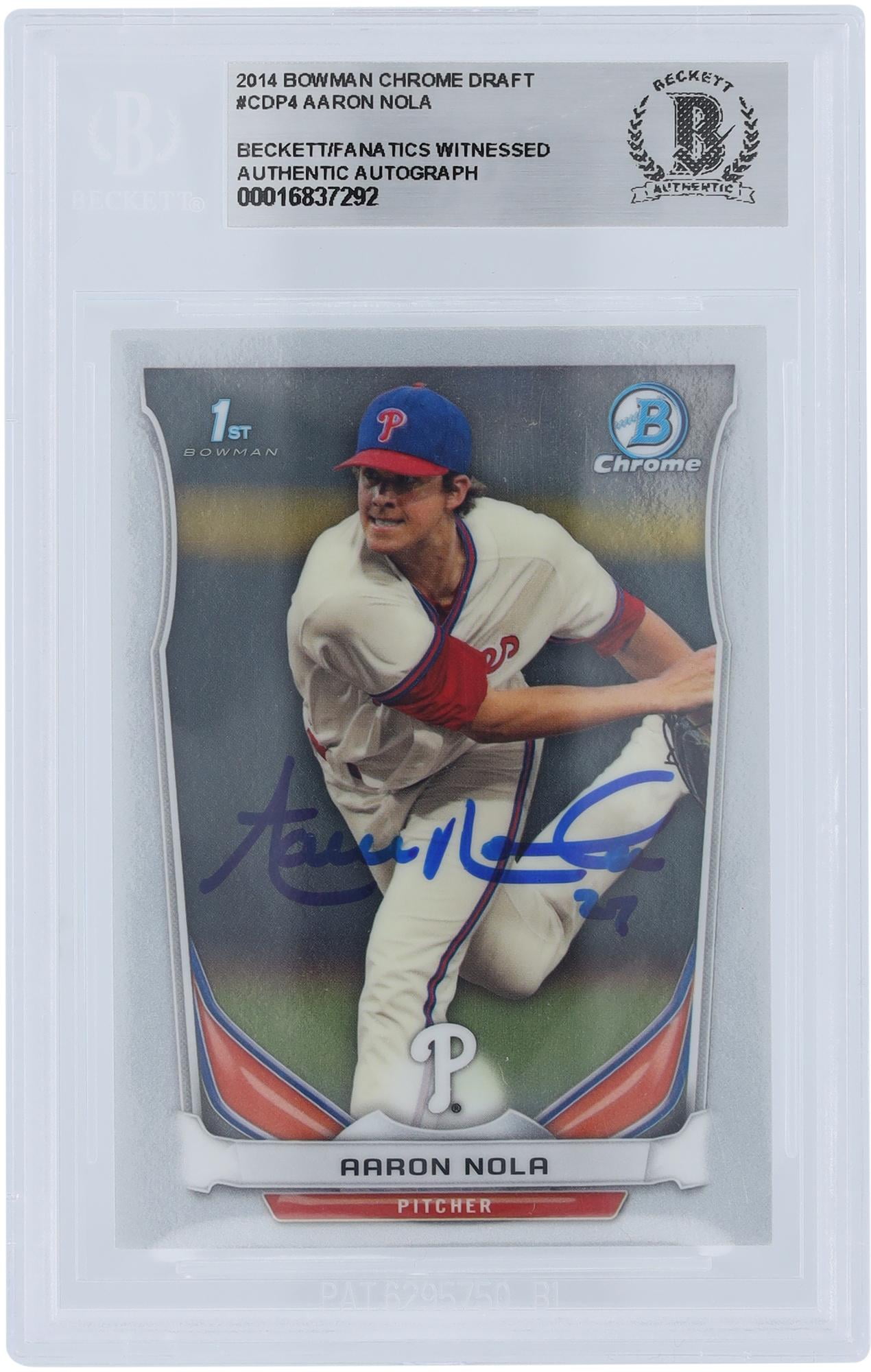 Aaron Nola Philadelphia Phillies Autographed 2014 Bowman Chrome Draft 1st Bowman #CDP4 Beckett Fanatics Witnessed Authenticated Card - Fanatics Authentic Certified
