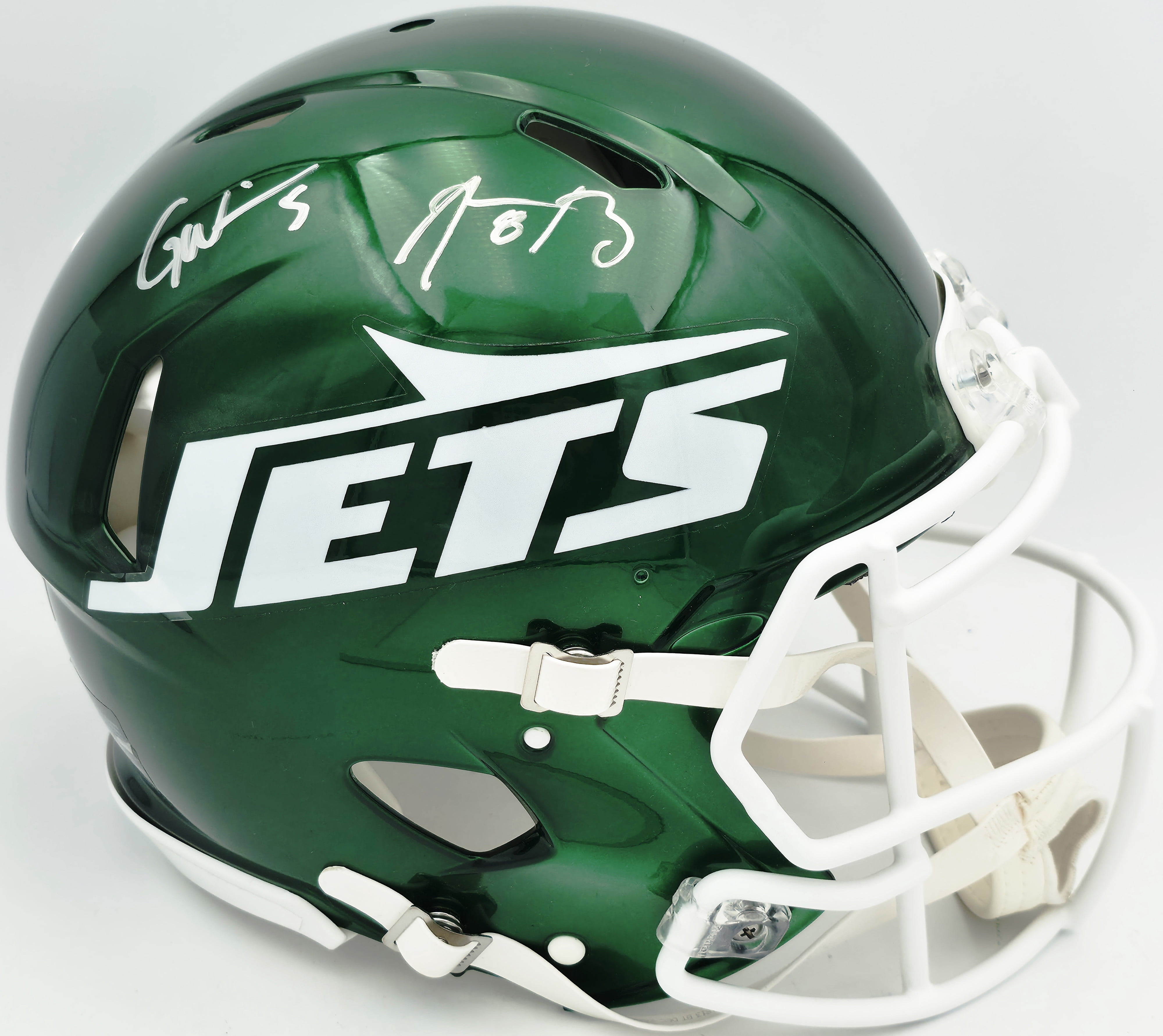 Aaron Rodgers & Garrett Wilson Autographed New York Jets 2024 Alternate Green Full Size Speed Authentic Helmet Fanatics Holo Stock #257003