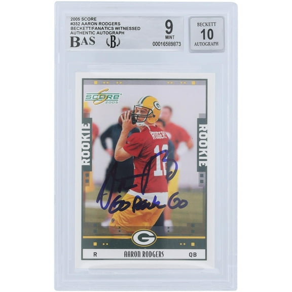 Aaron Rodgers Green Bay Packers Autographed 2005 Score #352 Beckett Fanatics Witnessed Authenticated 9/10 Rookie Card with "Go Pack Go" Inscription - Fanatics Authentic Certified