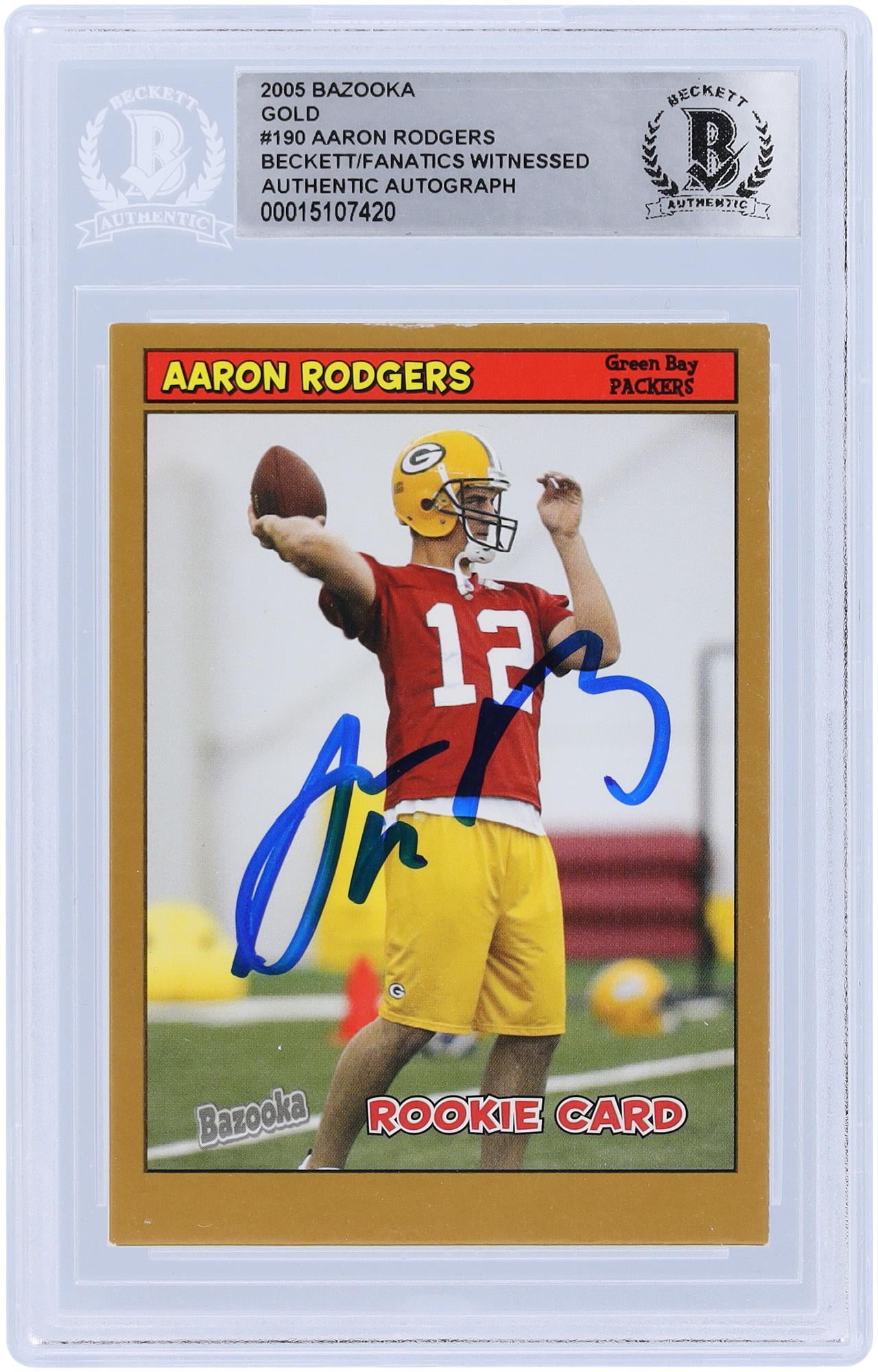 Aaron Rodgers Green Bay Packers Autographed 2005 Topps Bazooka Gold Variation #190 Beckett Fanatics Witnessed Authenticated Rookie Card - Fanatics Authentic Certified