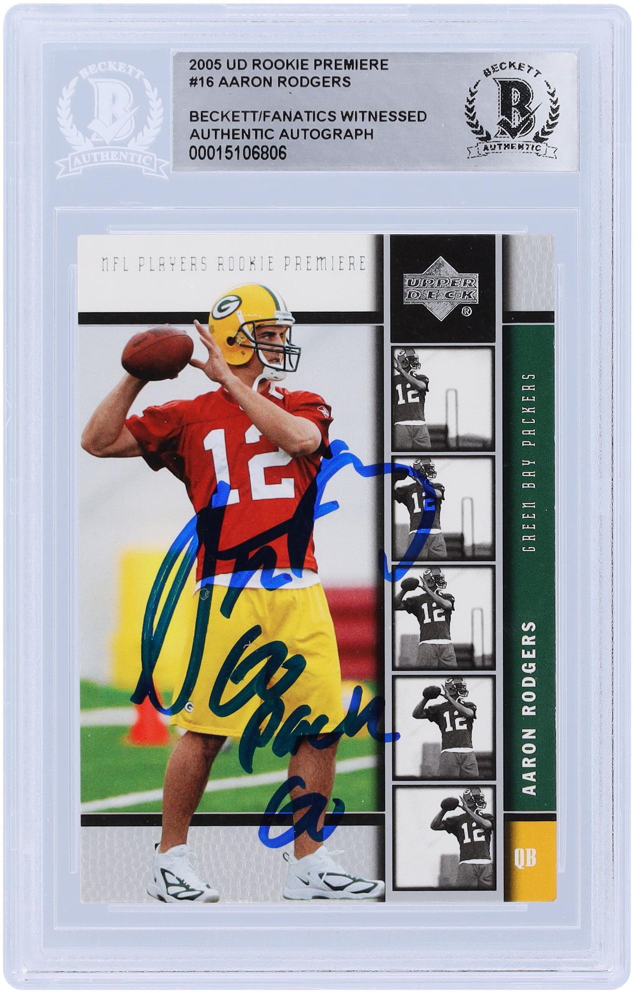 Aaron Rodgers Green Bay Packers Autographed 2005 Upper Deck Rookie Premiere #16 Beckett Fanatics Witnessed Authenticated Rookie Card with "Go Pack Go" Inscription - Fanatics Authentic Certified