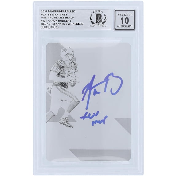 Aaron Rodgers Green Bay Packers Autographed 2016 Panini Unparalleled Printing Plate #121 #1/1 Beckett Fanatics Witnessed Authenticated 10 Card with "XLV MVP" Inscription - Fanatics Authentic Certified
