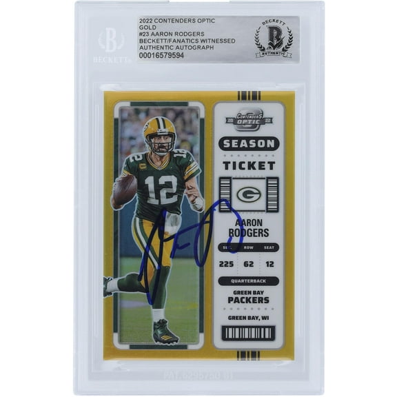 Aaron Rodgers Green Bay Packers Autographed 2022 Panini Contenders Optic Gold Prizm #23 #2/10 Beckett Fanatics Witnessed Authenticated Card - Fanatics Authentic Certified