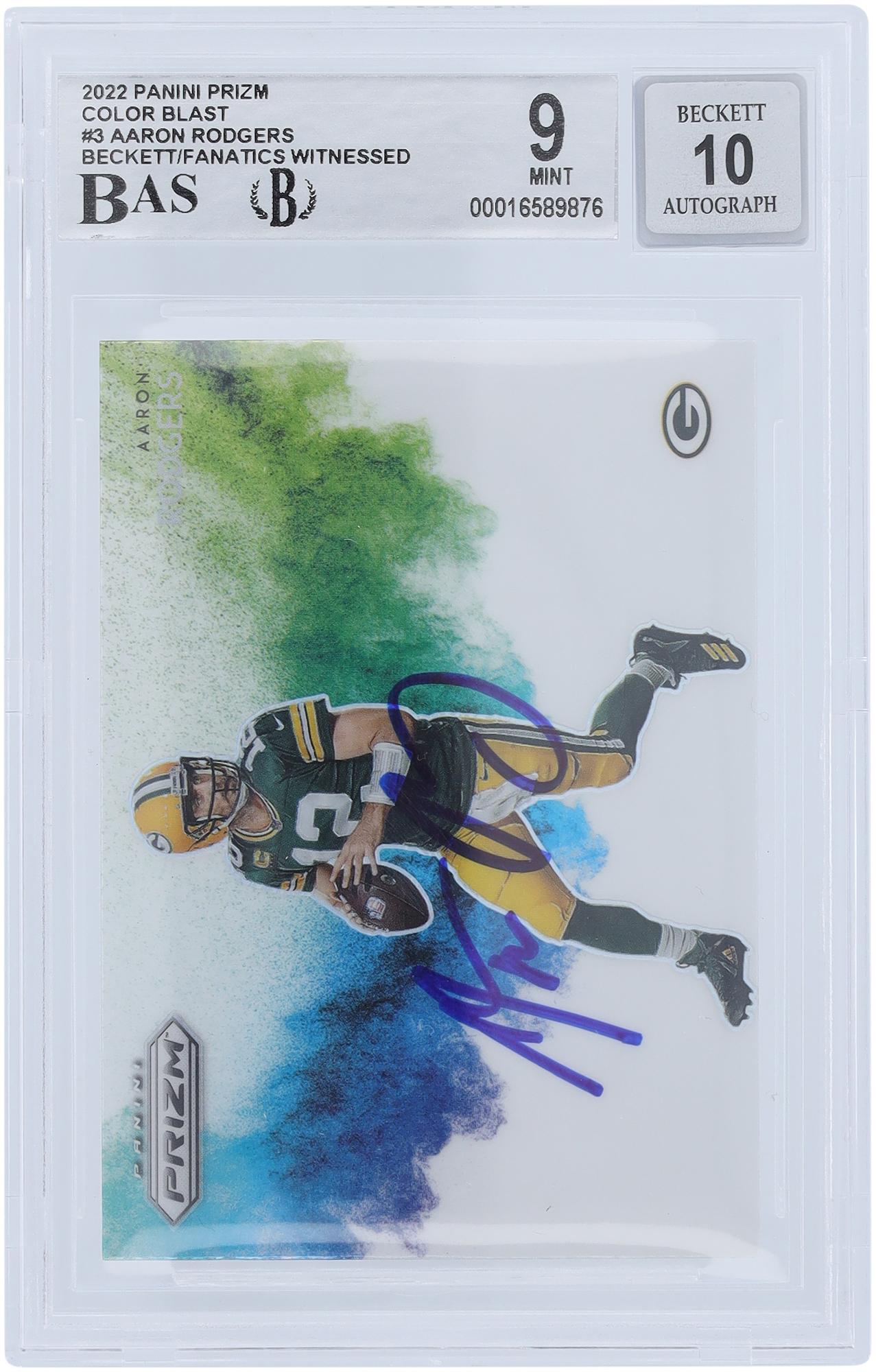 Aaron Rodgers Green Bay Packers Autographed 2022 Panini Prizm Color Blast #CB-3 Beckett Fanatics Witnessed Authenticated 9/10 Card - Fanatics Authentic Certified