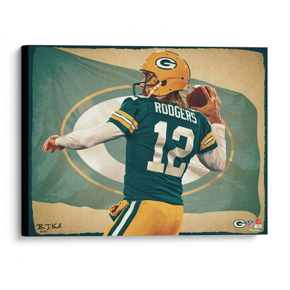 Aaron Rodgers Green Bay Packers Stretched 20" x 24" Canvas Giclee Print - Designed and Signed by Artist Brian Konnick - Limited Edition 25 - Fanatics Authentic Certified