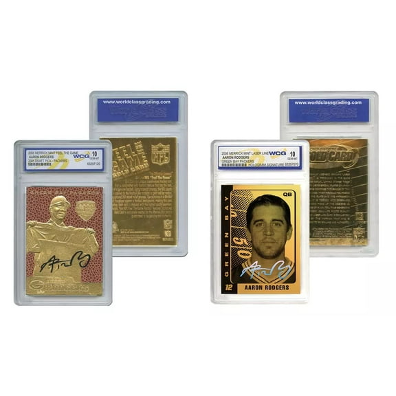 Aaron Rodgers Packers Feel The Game and Laser Line Set of 2 Gem-Mint Gold Cards