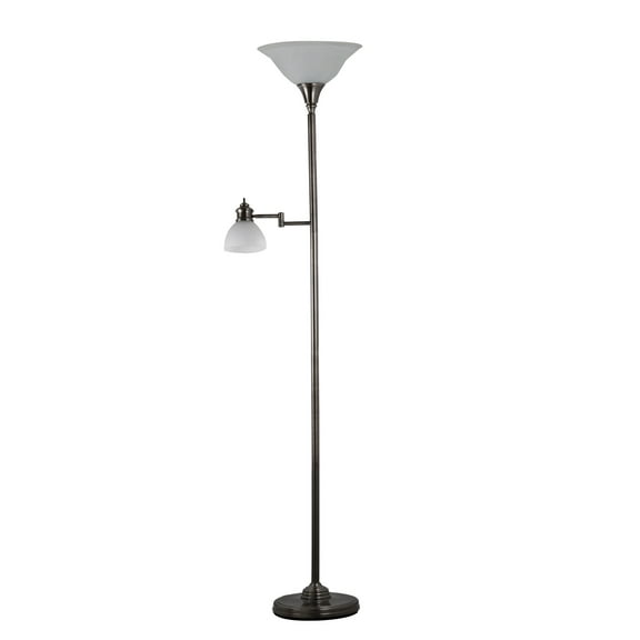 Aaron Torchiere w/Swing Arm Reading Light- Antique Pewter