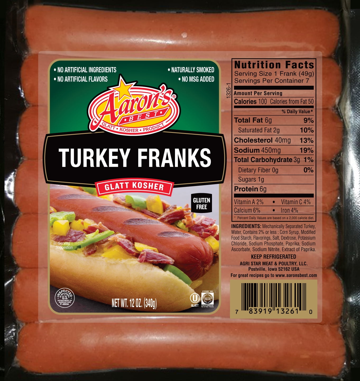 Aaron's Best Turkey Franks, 12 oz
