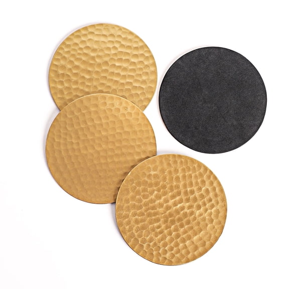 Aarvum Riven Coaster Set  5 HandHammered Gold Aluminium Round Drink Coasters, Modern Tabletop Dcor and Protection for Glassware