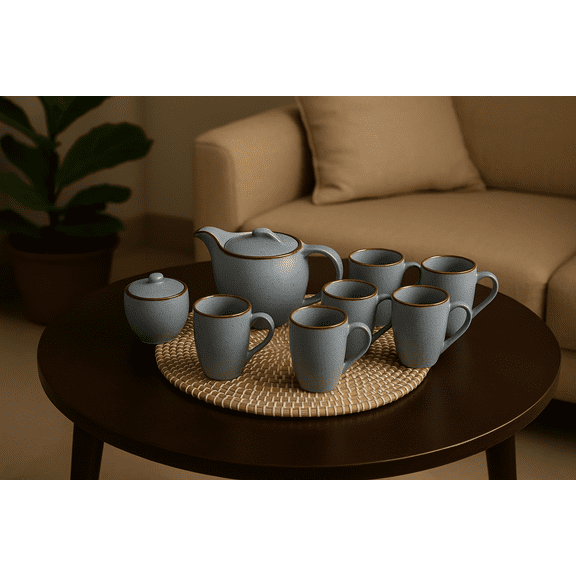 Aarvum Storm Grey Fine Porcelain with Gold Accents Mug Set 6 Pcs