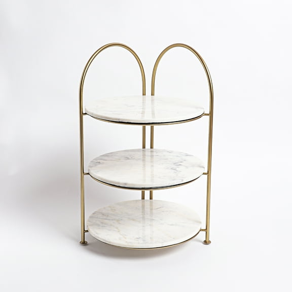 Aarvum Viora Rack 3Tier White Marble Shelves with Brushed Gold Frame, Sculptural Display tagre for Modern & Luxury Home Interiors