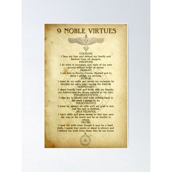 AatoeaX 9 Noble Virtues Poster Modern Wall Art Canvas Poster – Aesthetic Print for Home, Office, or Apartment Decor,11"x14"or14"x11",Black Frame