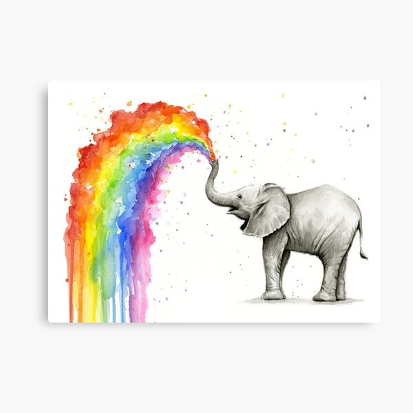 AatoeaX Baby Elephant Spraying Rainbow Canvas Print Modern Wall Art ...