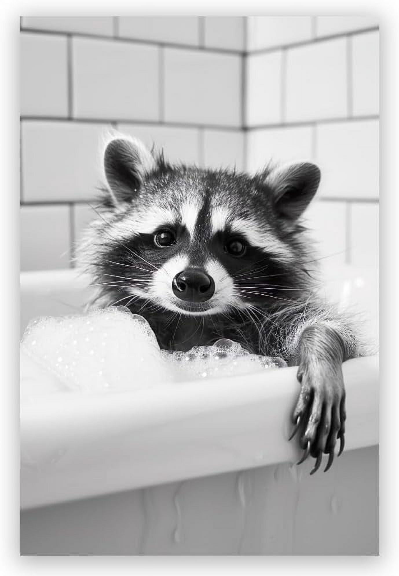 AatoeaX Bathroom Decor Wall Art, Cute raccoon in Bathtub, Black and ...