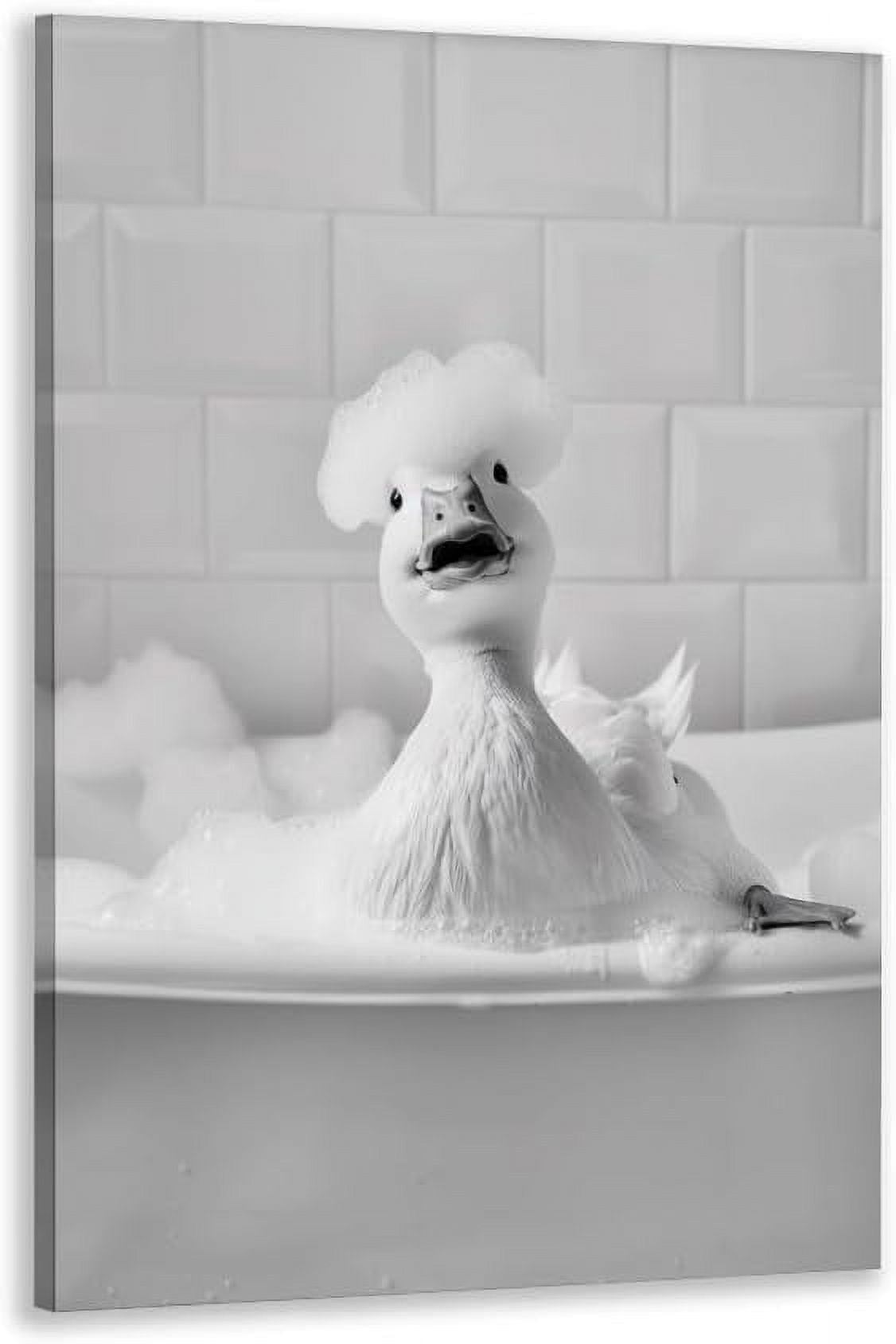 AatoeaX Bathroom Decor Wall Art Duck in Bath in Bathtub Black and White Wall Art Funny Bathroom ...