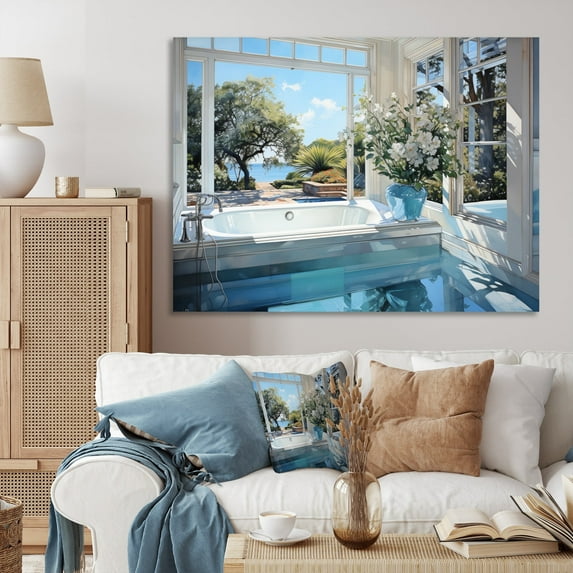 AatoeaX "Bathroom Tranquil Reflections III" Bath & Laundry Canvas Art Print Modern Wall Art Canvas Poster – Aesthetic Print for Home, Office, or Apartment Decor,16"x16",Gold Frame