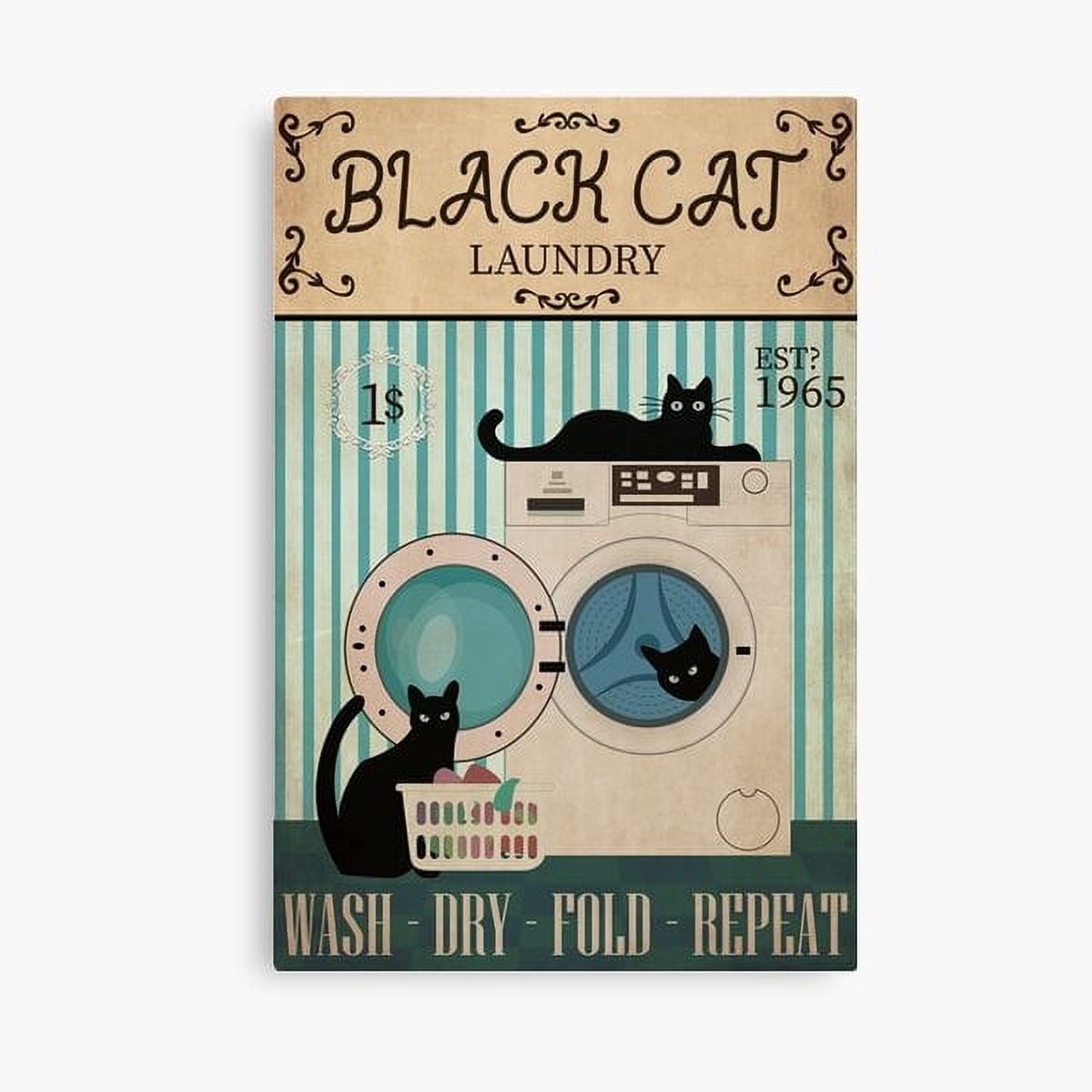 AatoeaX Black Cat Laundry Wash Dry Fold Repeat Canvas Print Modern Wall ...