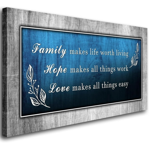 AatoeaX Blue Family Canvas Wall Art-Family Hope Love Inspirational Quote Wall Pictures-Family Wall Decor,Positive Sayings Rustic Canvas Print Artwork Painting for Living Room,Bedroom,Home Decor